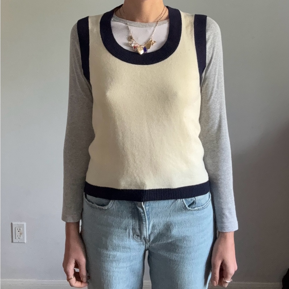 Vintage Valentino Cream and Navy Knit Vest/S